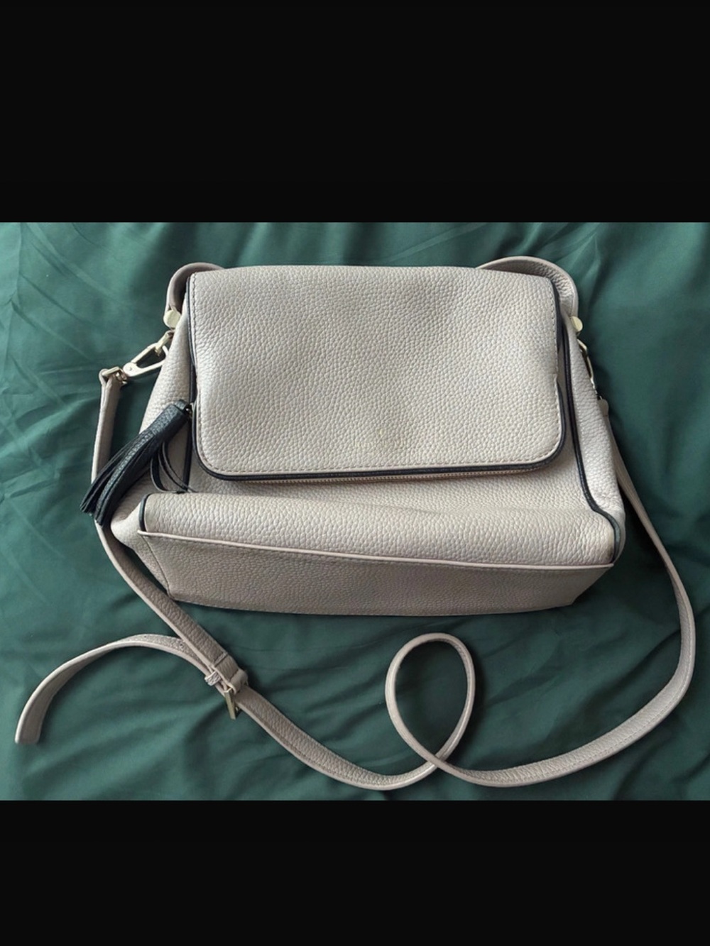 Neutral Pebbled Leather Crossbody Bag - Beige